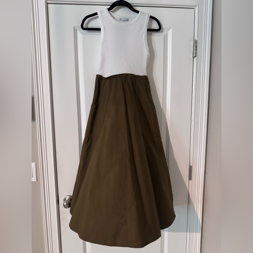 Zara Green A-Line Asymmetrical Maxi Dress